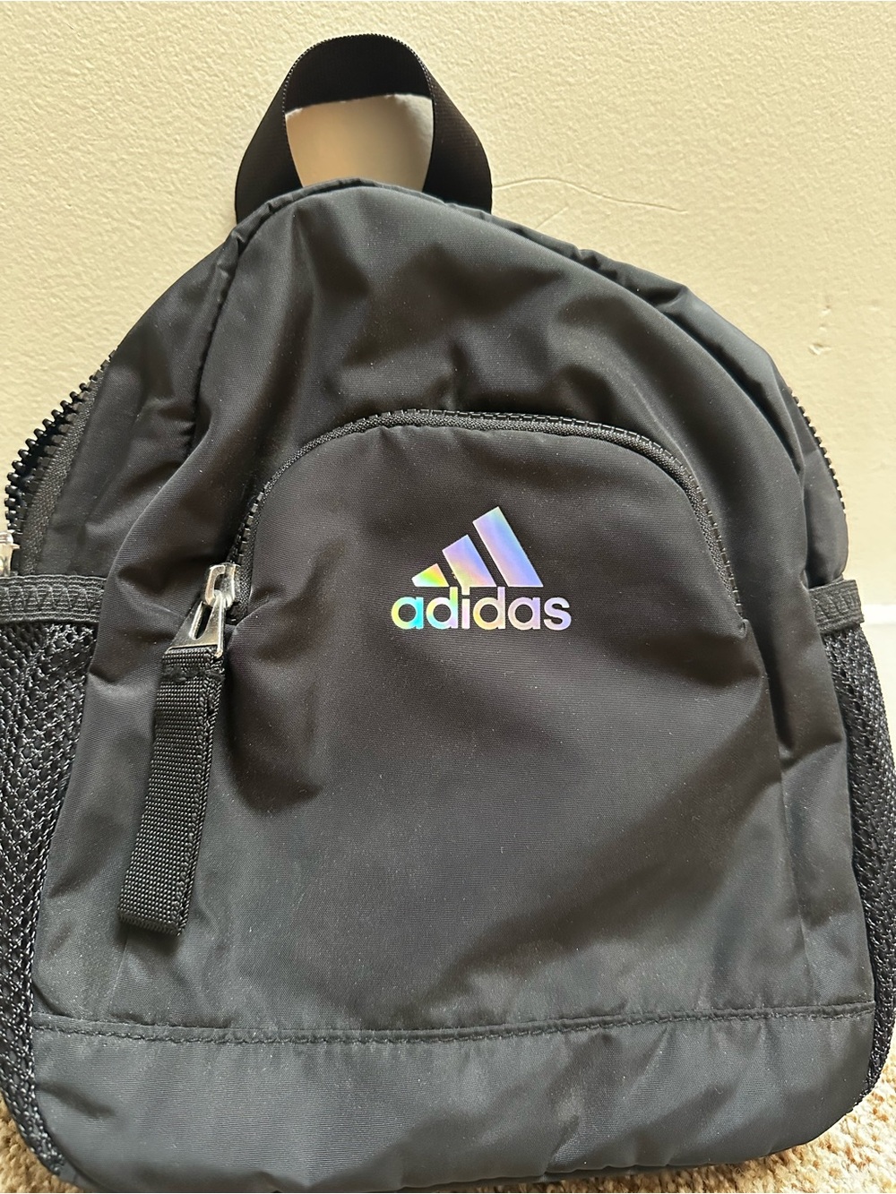 Adidas Black Mini Backpack with Iridescent Logo